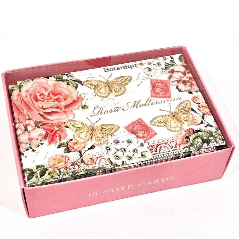 Lady Jayne 10 Embossed Note Cards with Envelopes Butterfly Rosa Flowers (25970)